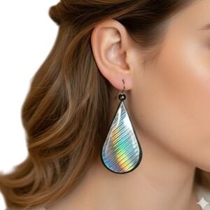 Vintage Laser AH Prismatic Vintage Holographic Teardrop Earrings MadeEngland